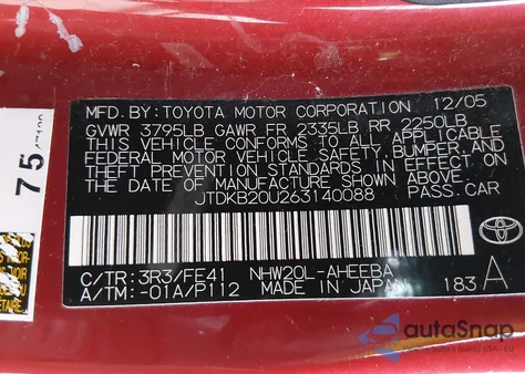 2006 Toyota Prius from USA, damaged, VIN JTDKB20U263140088